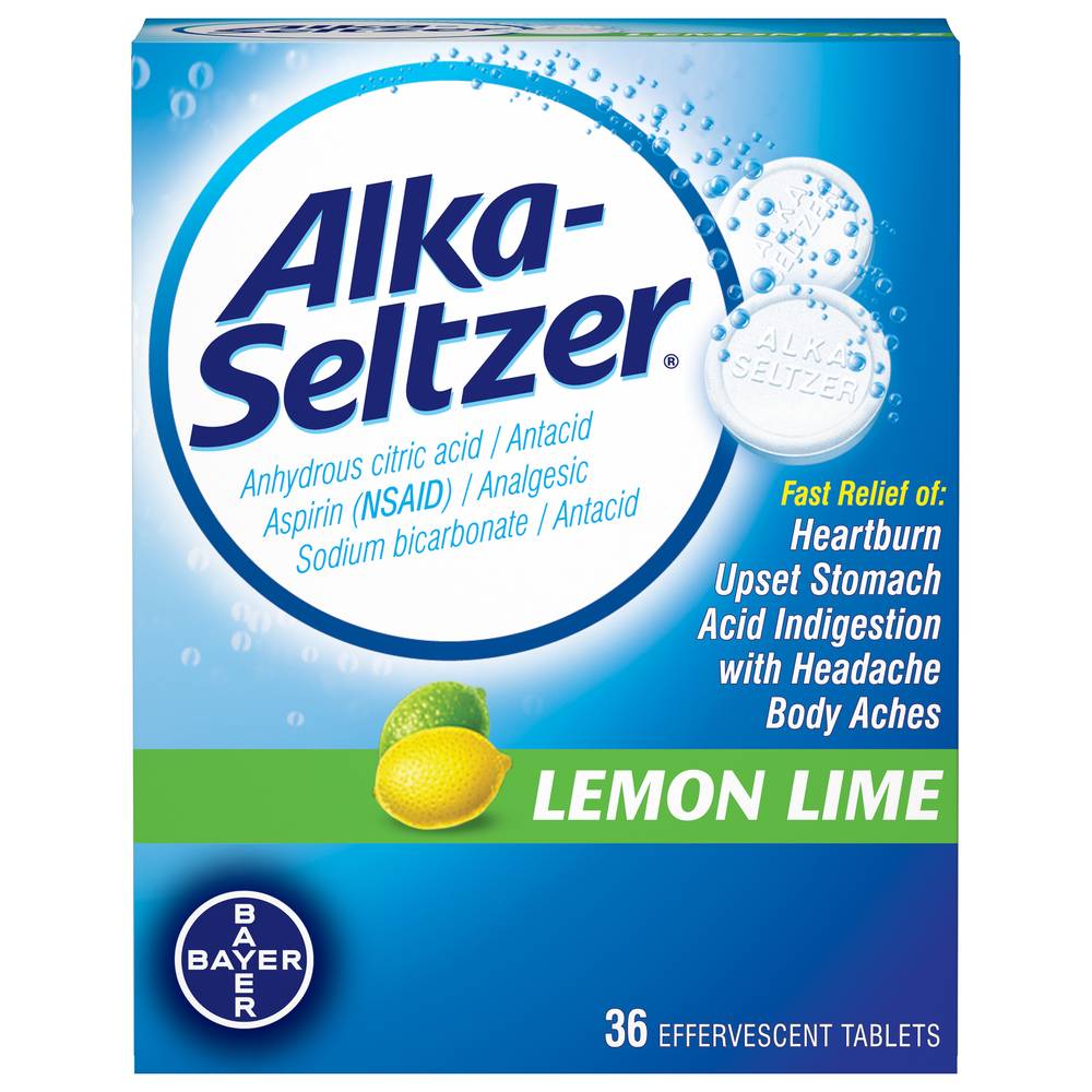 Alka-Seltzer Effervescent Antacid Aspirin Lemon Lime Tablets (36 ct)