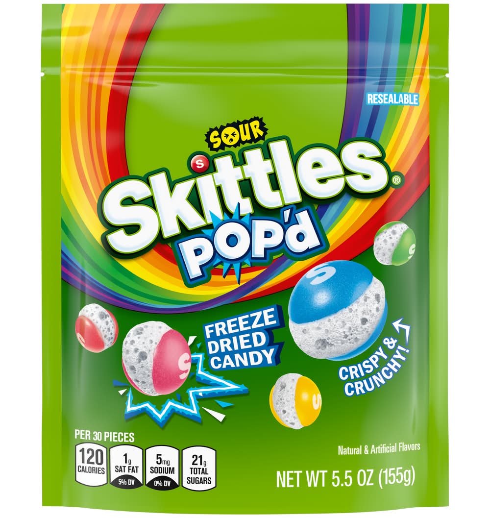 Skittles Pop'd Freeze Dried Candy, Sour (5.5 oz)
