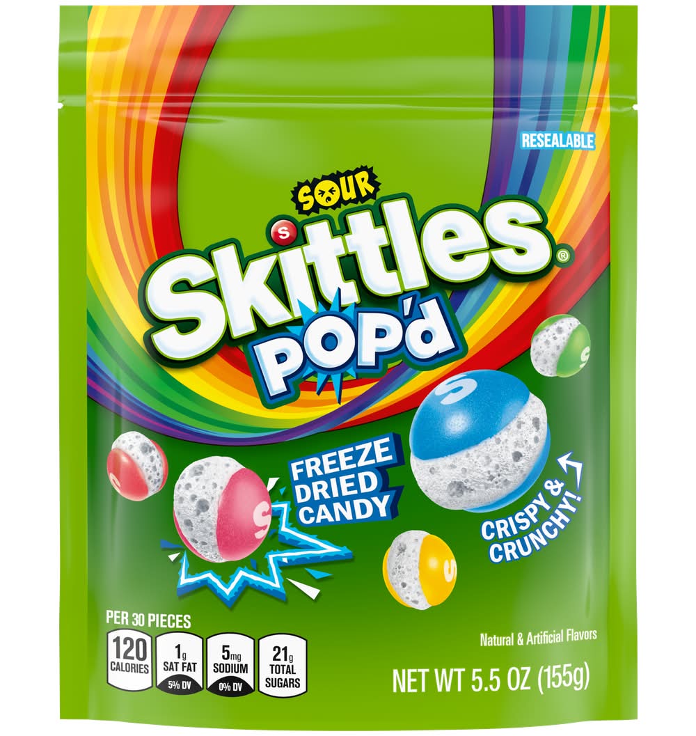 Skittles Pop'd Crispy & Crunchy Freeze Dried Candy, Sour (5.5 oz)