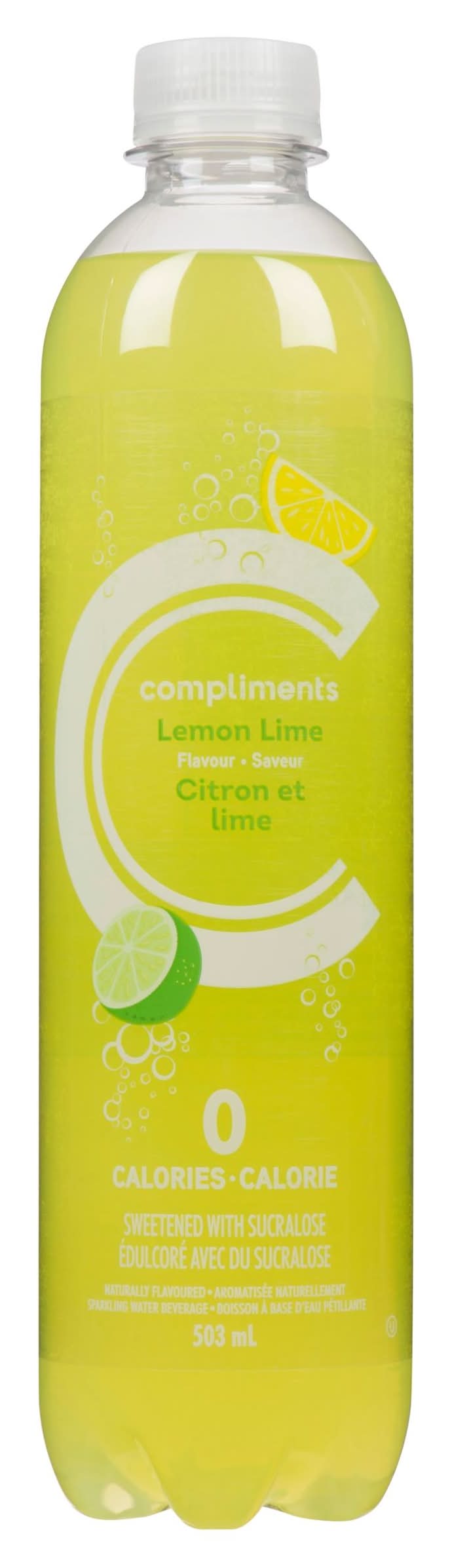 Compliments boisson à base d'eau pétillante - sparkling water bevarage, citron-lime (503ml)