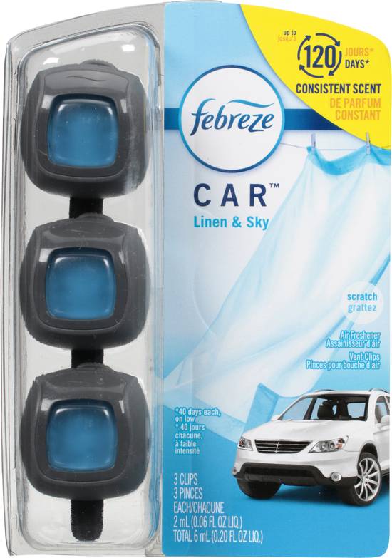 Febreze Linen & Sky Car Scent Freshener Vent Clips (3 ct)