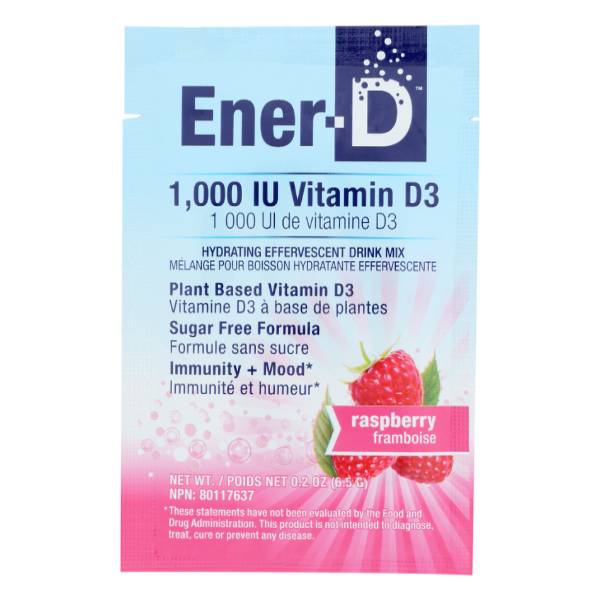 Ener Life Plant-Based Vitamin D Sugar Free Raspberry Flavor Drink Mix Single Packet