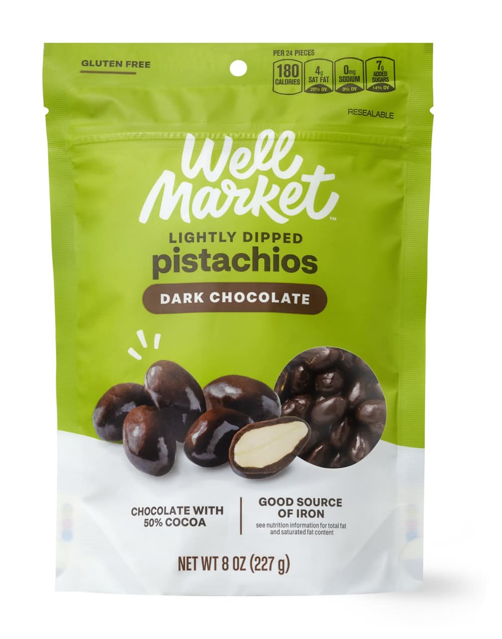 Well Market Lightly Dipped Pistachios Dark Chocolate (8 oz)