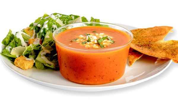 Tomato Basil Soup with Caesar Salad