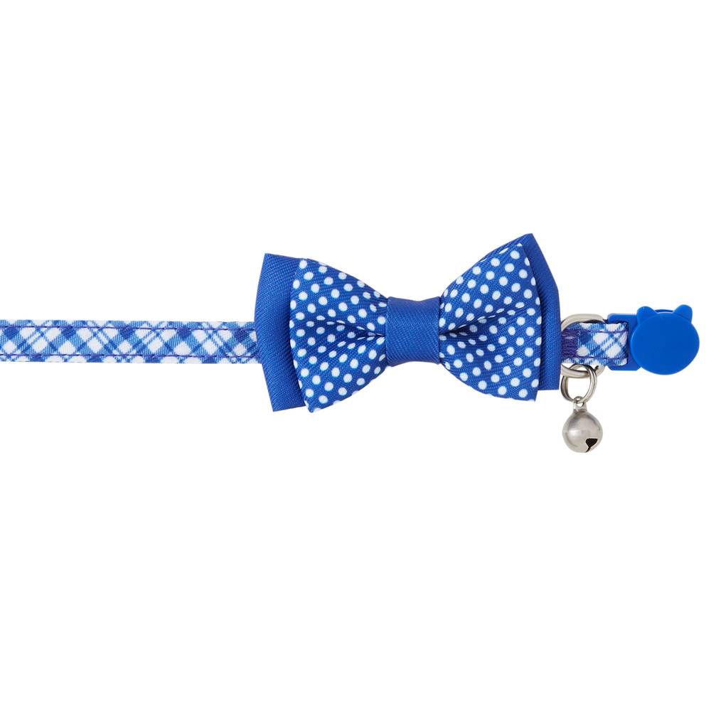 Whisker City® Blue Plaid Bow Tie Easy Release Kitten & Cat Collar (Color: Blue, Size: Kitten)