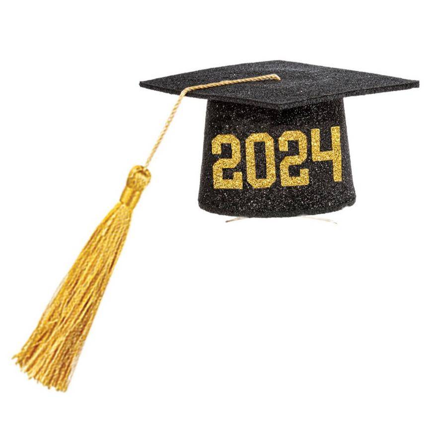Party City Glitter Black Gold 2024 Mini Graduation Cap (unisex/multi)