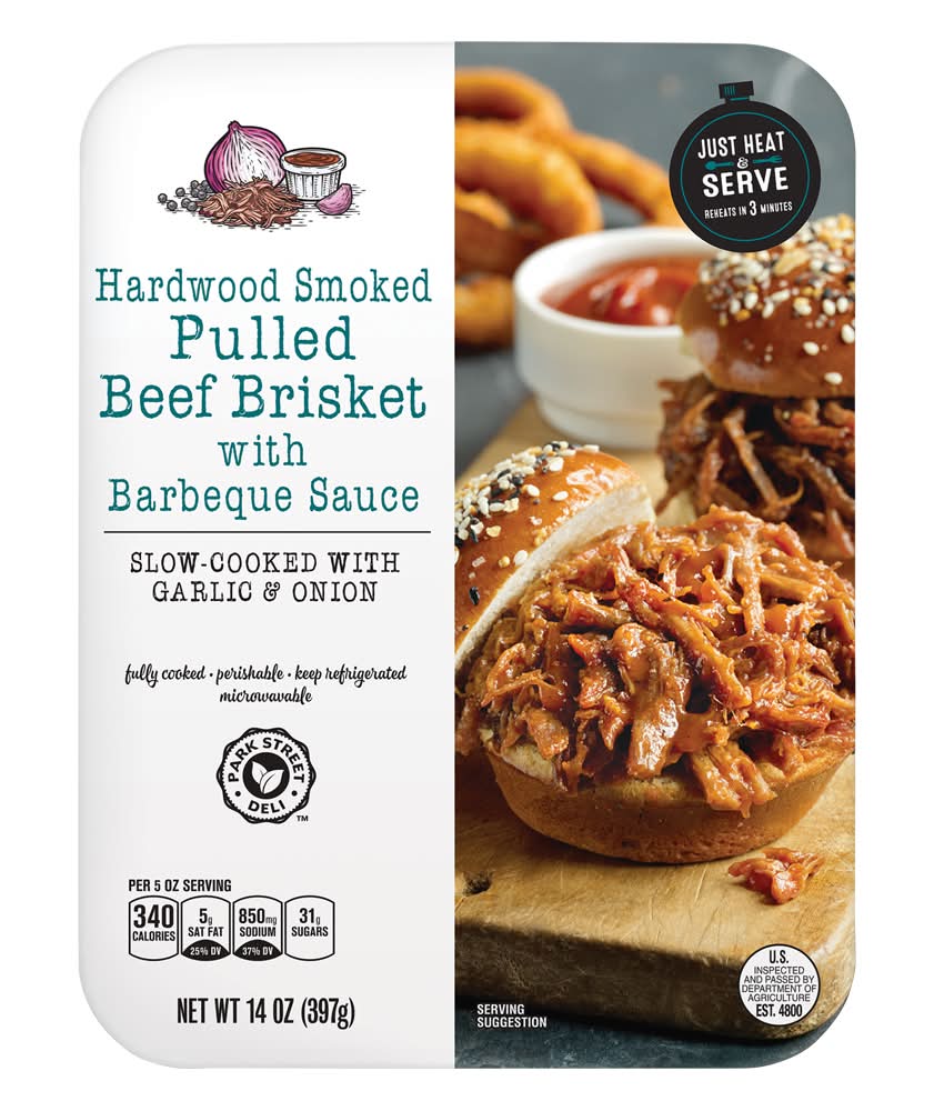 Park Street Deli Pulled Beef Brisket With Barbeque Sauce, Hardwood Smoked (14 oz)