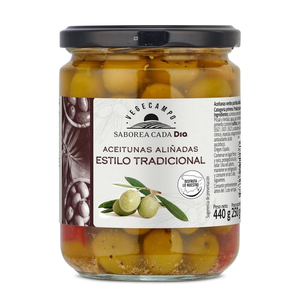 Aceitunas Aliñadas Estilo Tradicional  Vegecampo De Dia Frasco 250 G