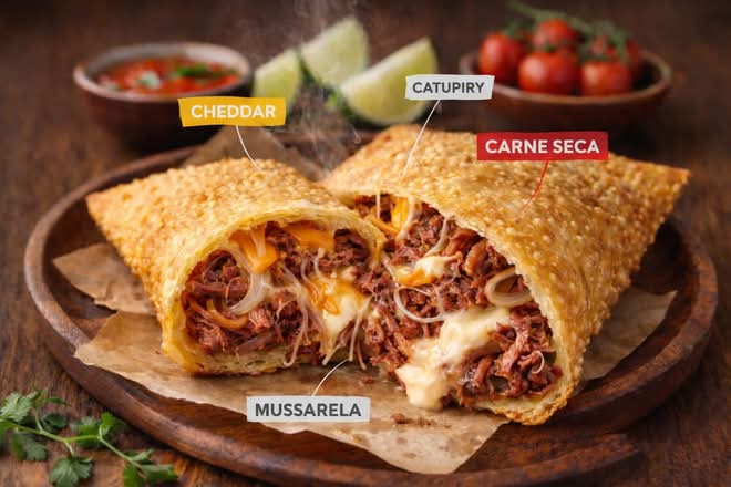 Pastel de Carne seca com 3 queijos