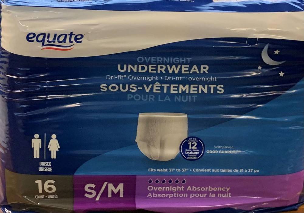 Equate Overnight Underwear S/M (16 units)