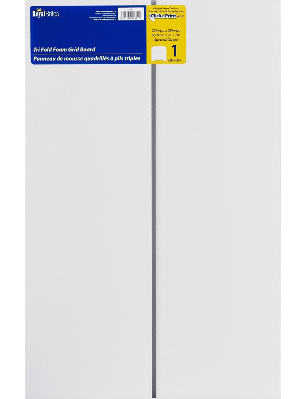 Royal Brites Vanishing Tri Fold Grid Presentation Foam Board, 22 inch x 28 inch, White