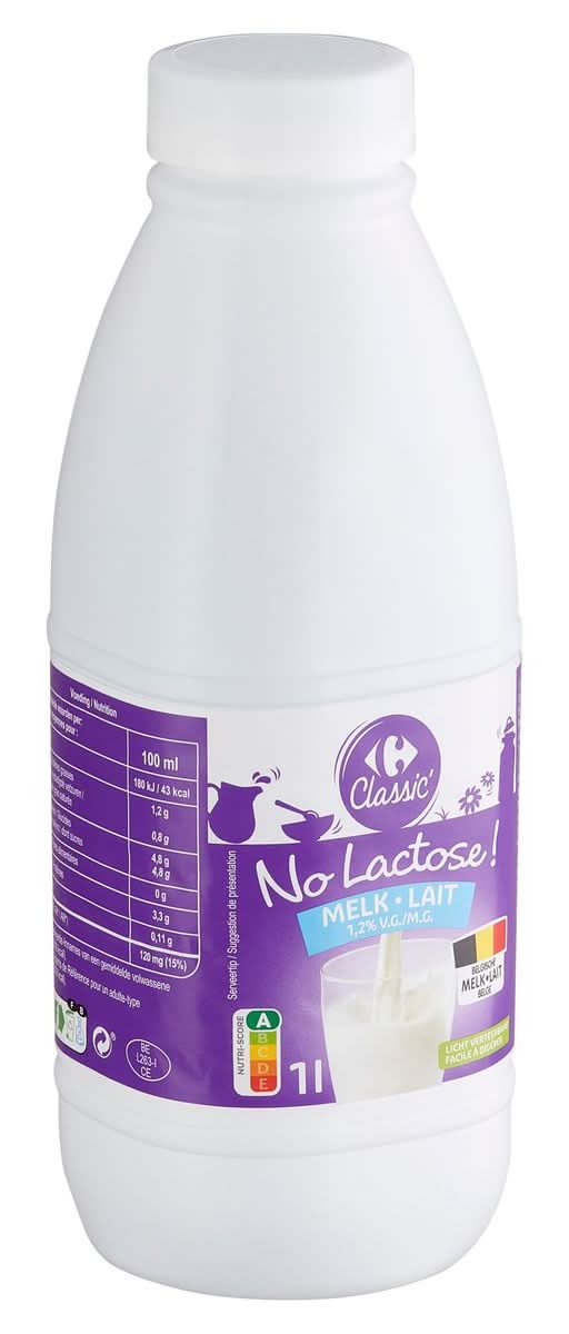 Carrefour Classic'' No Lactose ! Lait 1.2% M.G. 1 l