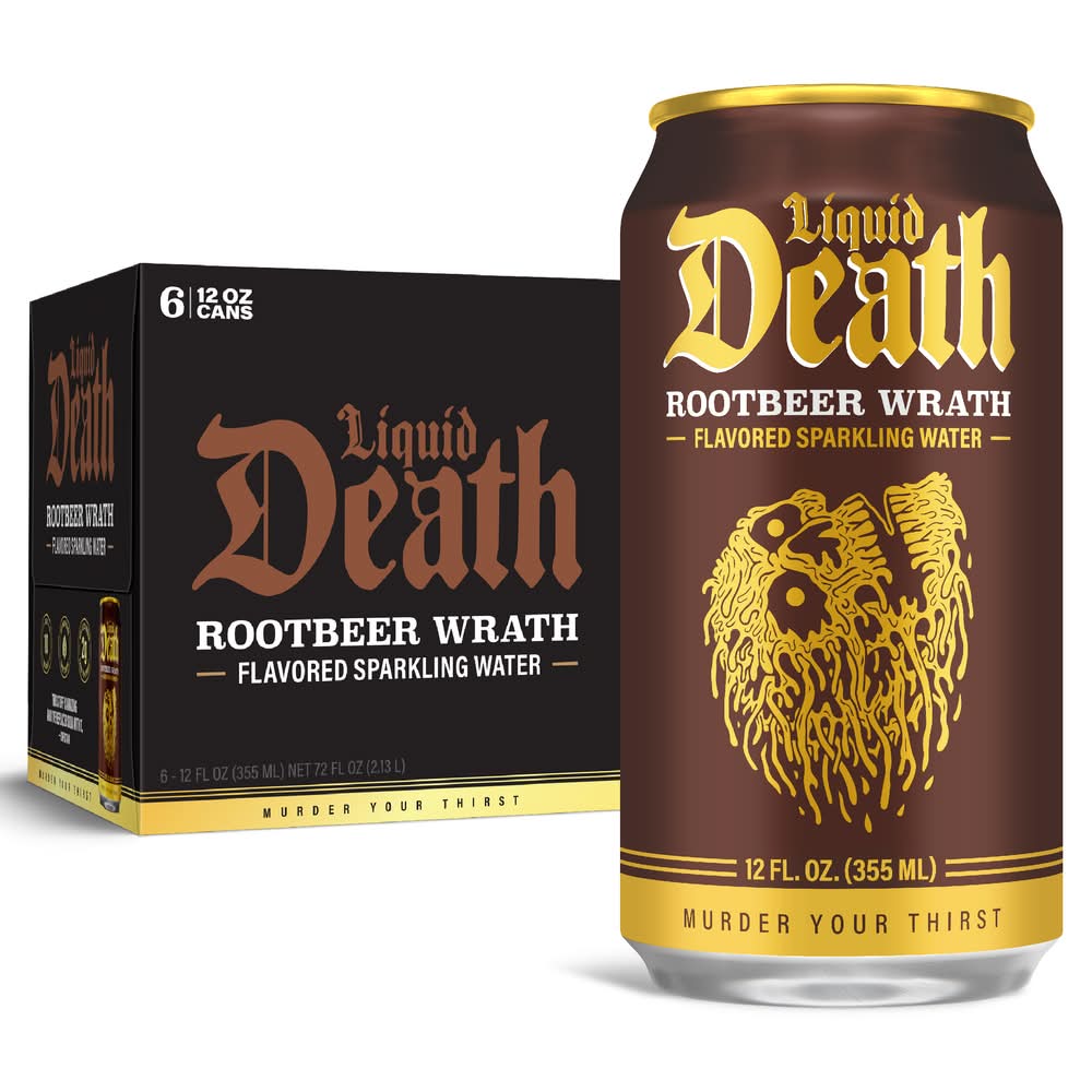 Liquid Death Sparkling Water, Rootbeer Wrath (6 x 12 fl oz)