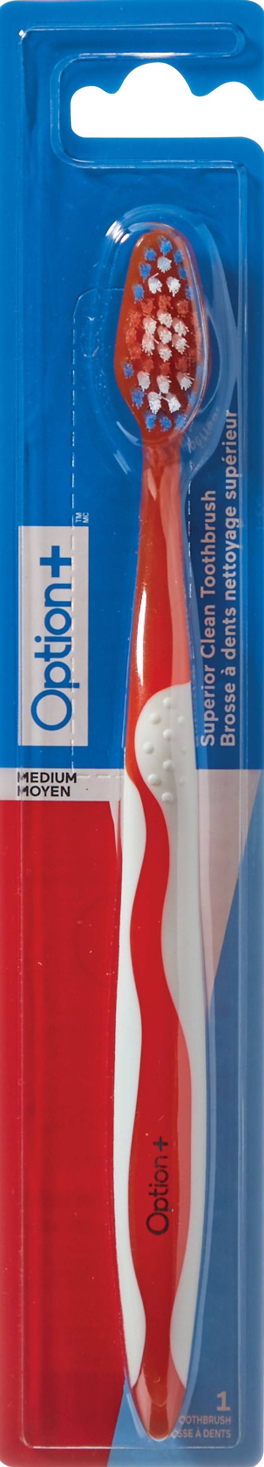 Option+ Superior Clean Toothbrush, Medium, Red
