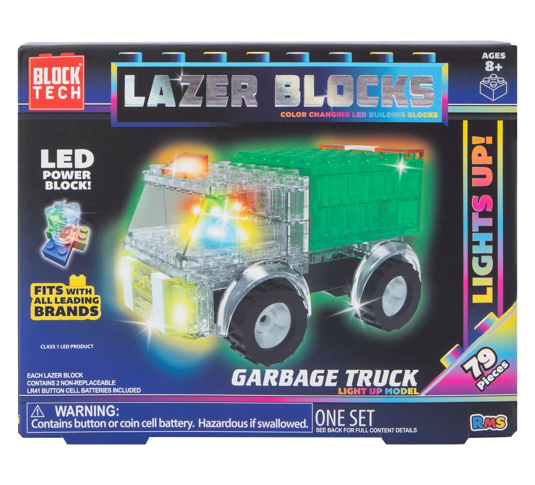 Block Tech® Lazer Blocks LED Building Blocks Kit Garbage Truck