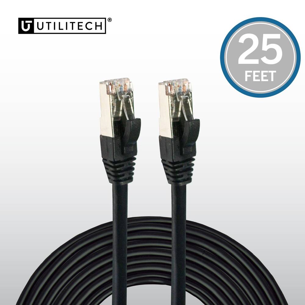 Utilitech 25-ft Cat 6A Black Ethernet Cable | RJ456EC25FT-BLK