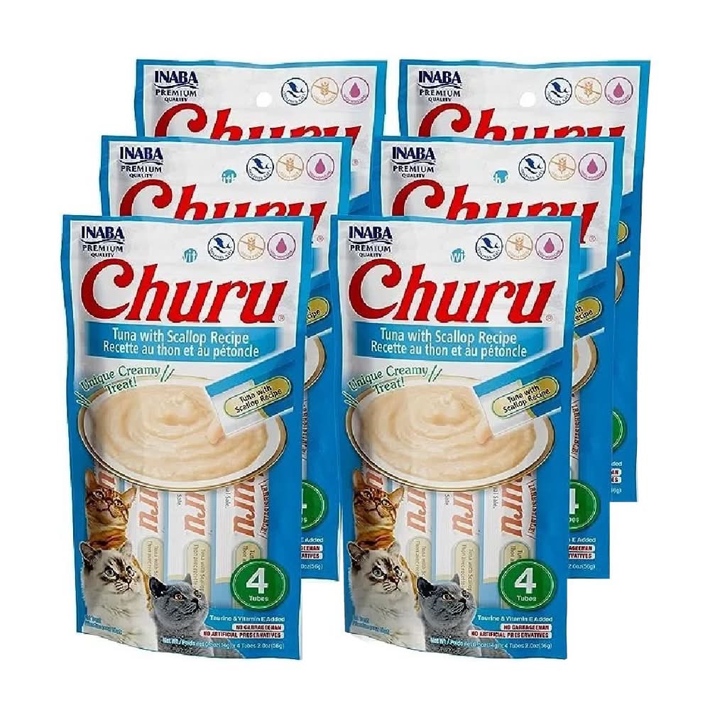 Churu · Premio cremoso natural para gatos, atún-vieira, Todas las Etapas (4 x 14 g)