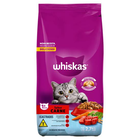 Whiskas ração seca sabor carne para gatos castrados (2,7kg)
