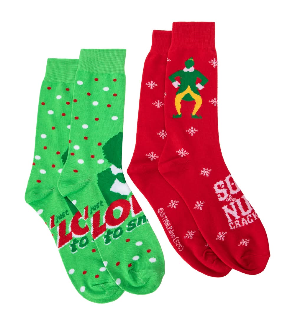 Christmas-Themed Licensed Crew Socks 2-Pairs Elf