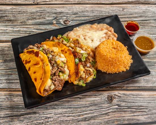 Tacos (2 pcs) with Rice & Beans Combo