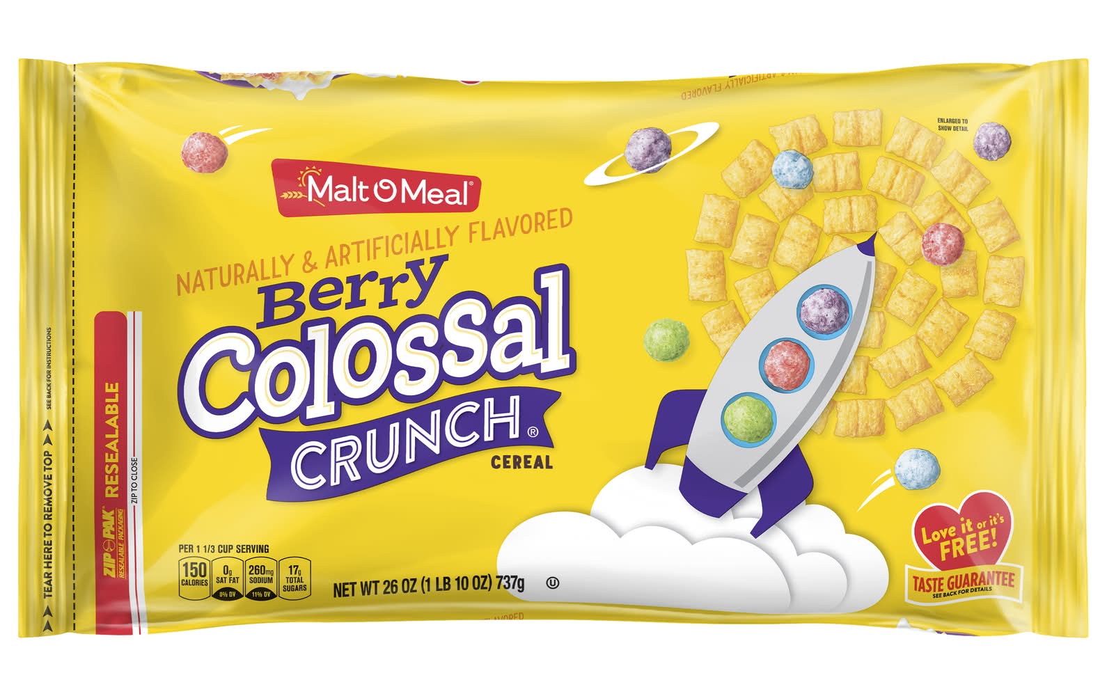 Malt-O-Meal Colossal Crunch Cereal, Berry (26 oz)