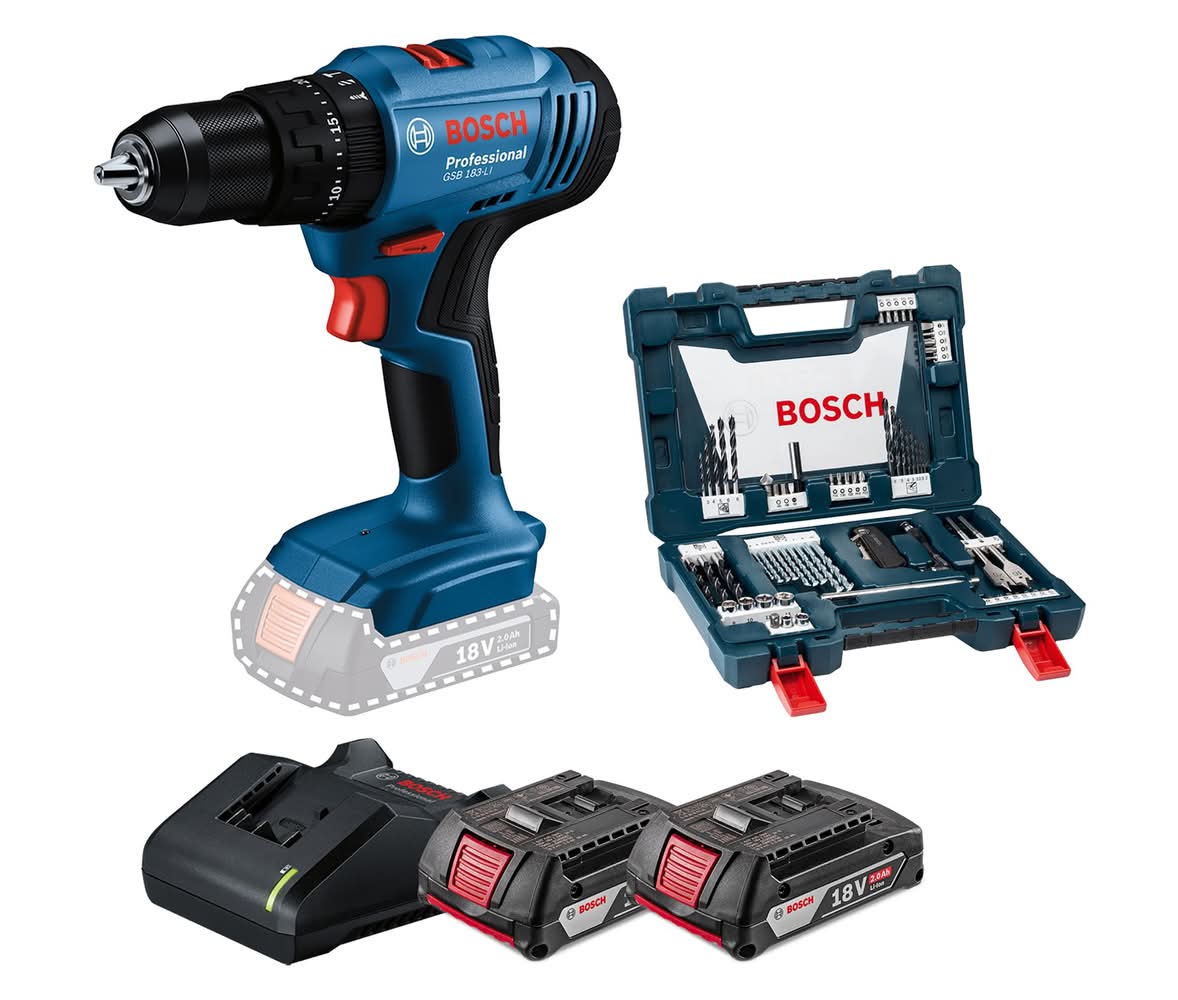 Taladro percutor inalámbrico GSB 183-LI 18V + 2 baterías 2.0 Ah + cargador + maletín X-Line