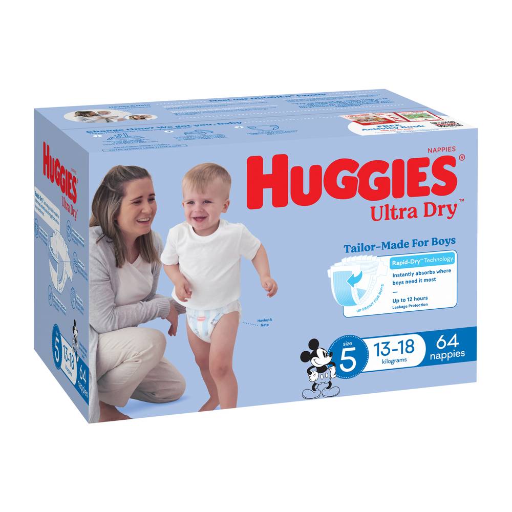 Huggies Ultra Dry Nappies Boys Size 5 (13-18kg) 64 pack
