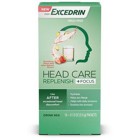 Excedrin Head Care Replenish +Focus Drug Free Strawberry Drink Mix (16 ct)