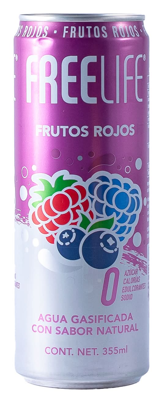 FREELIFE · Agua gasificada, frutos rojos (355 ml)