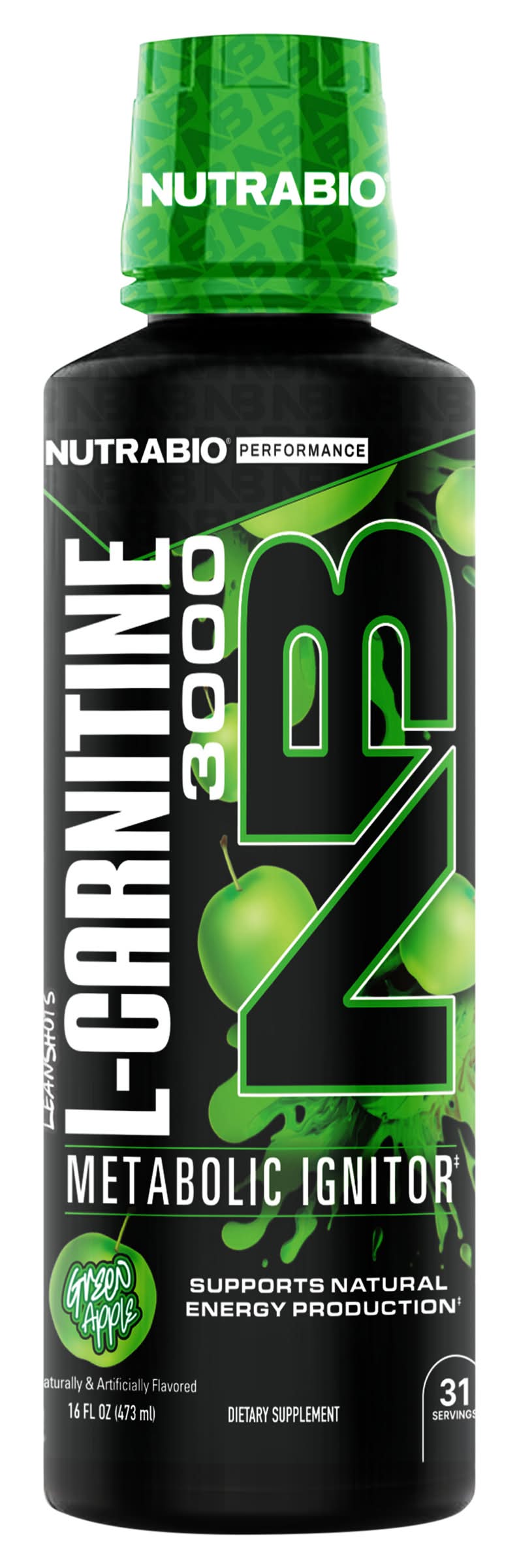 NutraBio L-Carnitine 3000 Metabloic Ignitor, Green Apple (16 fl oz)