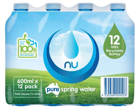 Nu Pure Still Spring Water 12X600ml