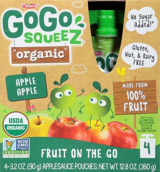 Gogo Squeez Organic Fruit on the Go Apple Applesauce Pouches, (4 ct)