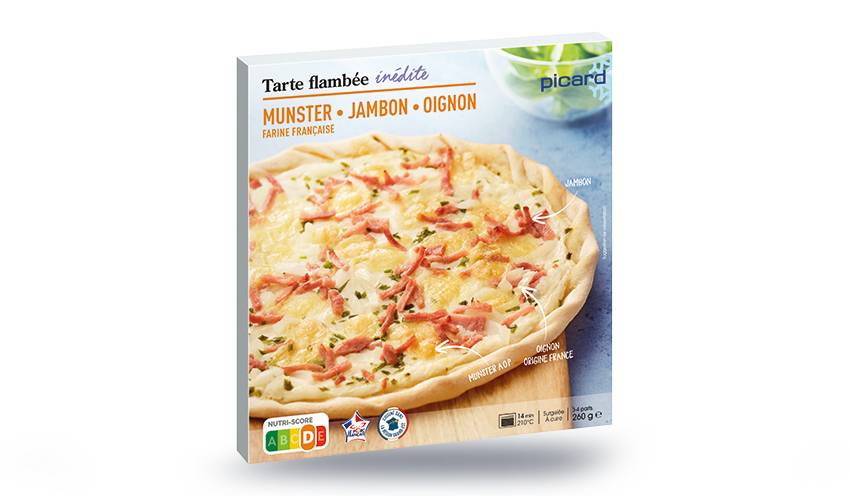 Tarte flambée, munster, jambon, oignon