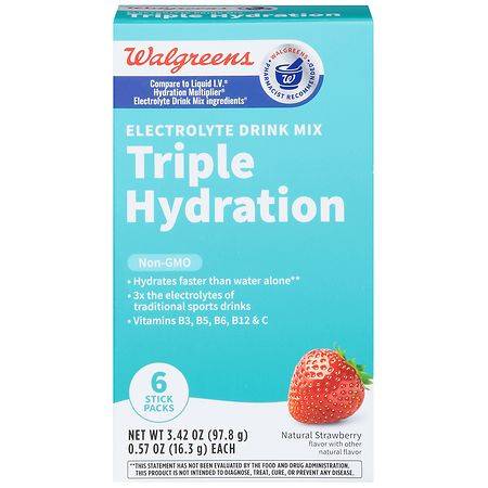 Walgreens Electrolyte Drink Mix Triple Hydration, Strawberry (3.42 oz, 6 ct)