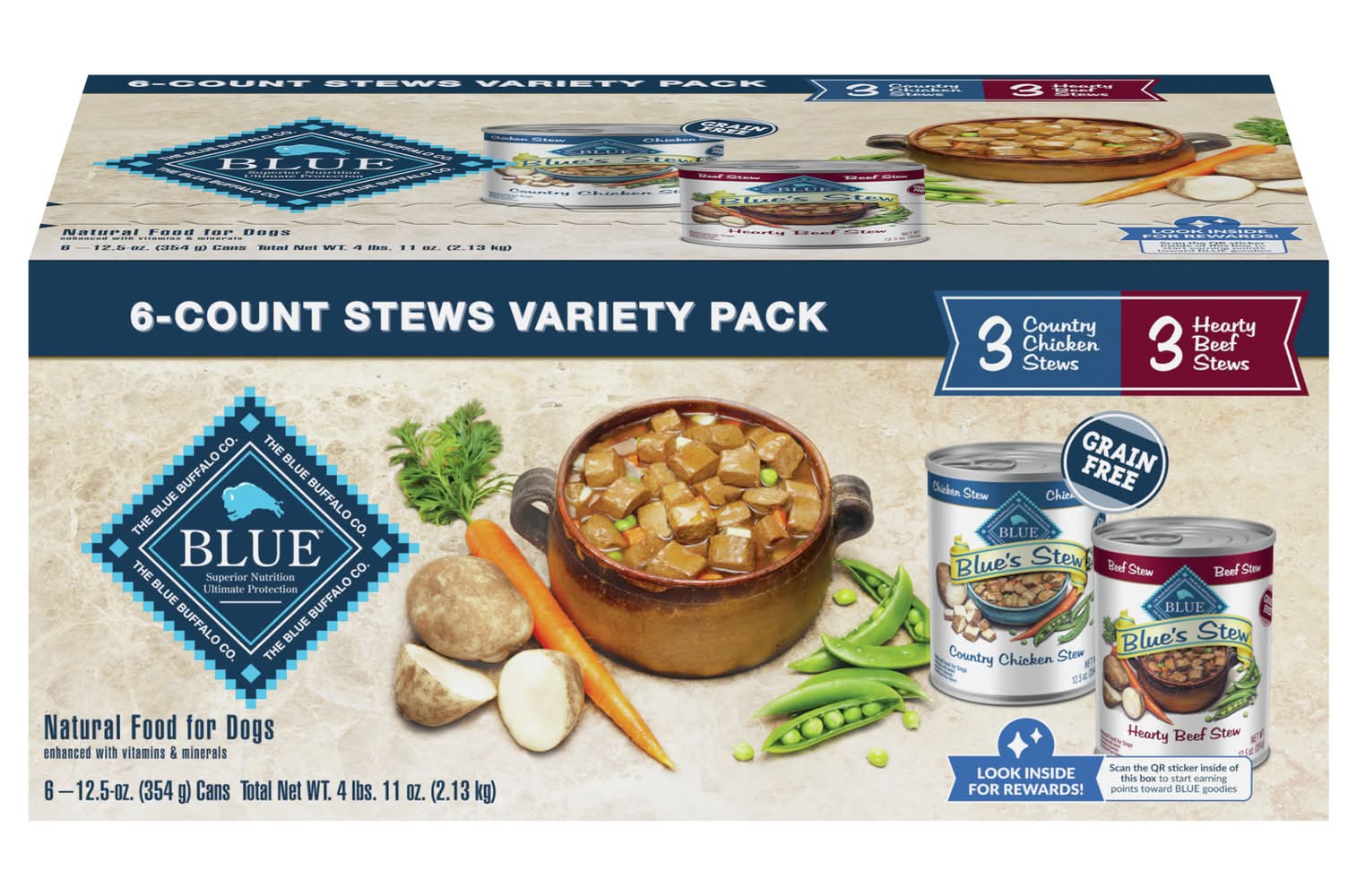 Blue Buffalo Stews Natural Wet Dog Food Variety pack, Country Chicken-Hearty Beef, Adult (6 x 12.5 oz)