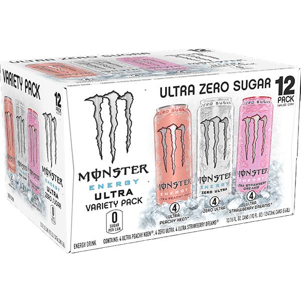 Monster Zero Ultra, Peachy Keen, Strawberry Dreams 16oz Can 12-Pack