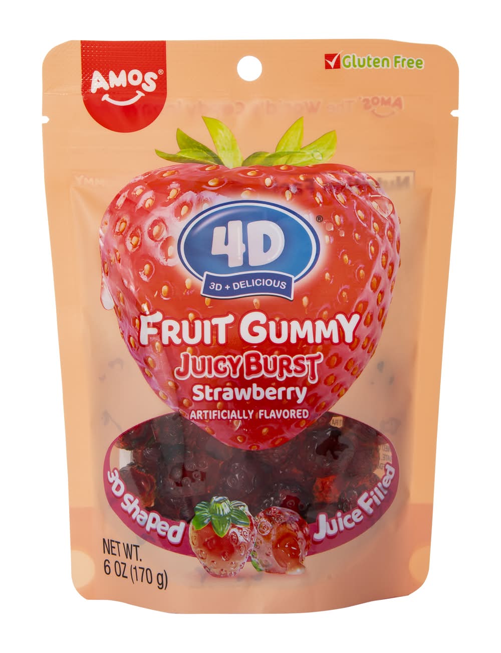 Amos® 4D Fruit Gummy JuicyBurst Candy 6oz - Strawberry