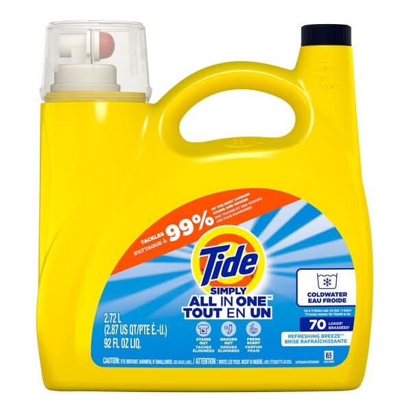 Tide Simply All in One Liquid Laundry Detergent, Refreshing Breeze (2.72 L)