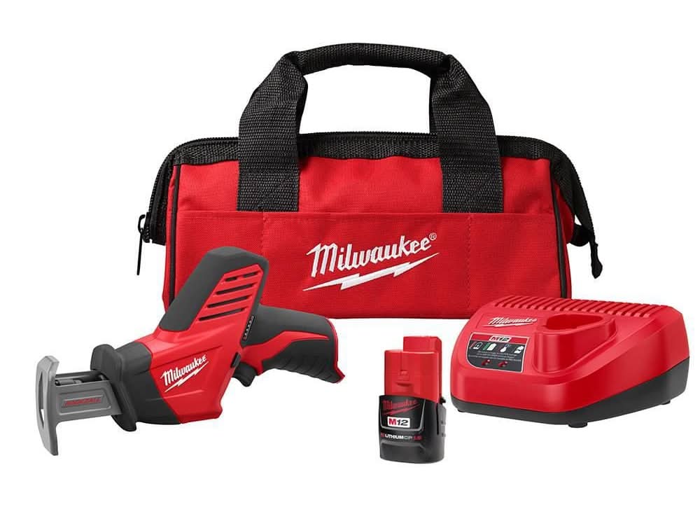 Milwaukee M12 12V Lithium-Ion Hackzall Cordless Reciprocating Saw Kit With One 1.5Ah Battery, Charger And Tool Bag