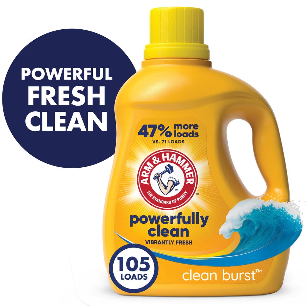 Arm & Hammer Powerfully Clean Liquid Laundry Detergent, Clean Burst (105 fl oz)