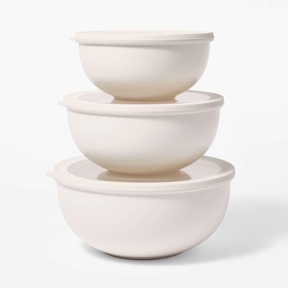 Figmint Plastic Mixing Bowl Set With Lids, Cream (3 x 2 ct)