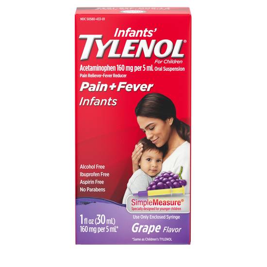 Infants' Tylenol Simple Measure Acetaminophen Oral Suspension, Grape, 1 FL OZ