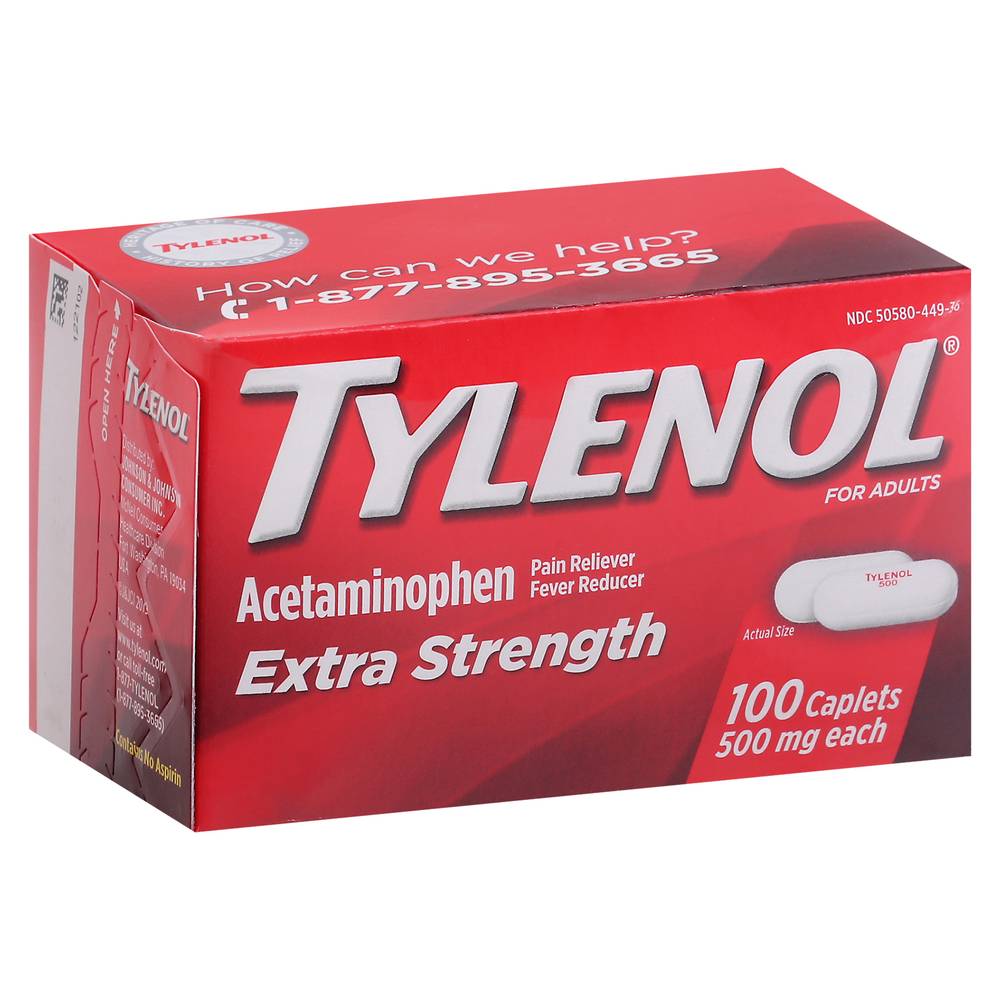 Tylenol Acetaminophen 500 mg Pain & Fever Relief Caplets (100 ct)