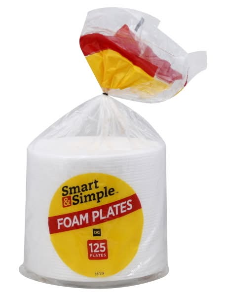 Smart & Simple Foam Plates, White (125 ct)