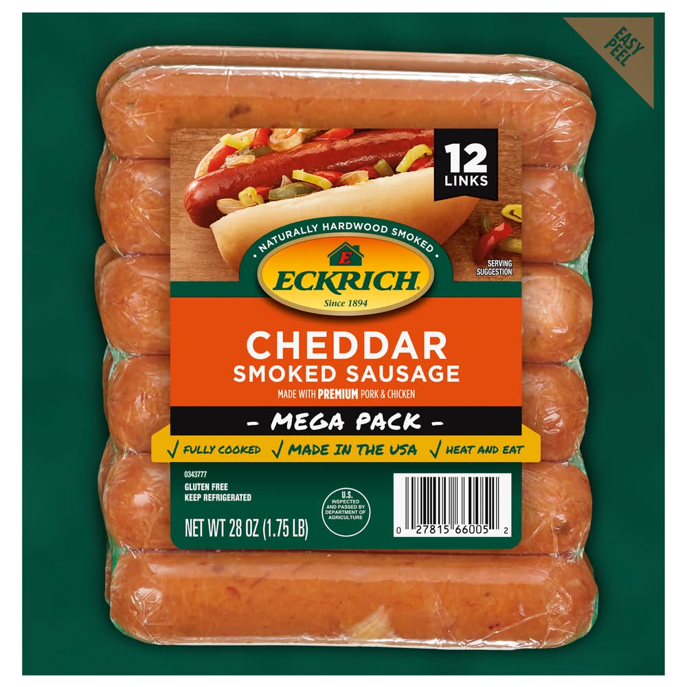 Eckrich Mega pack Cheddar Smoked Sausage Links (28 oz, 12 ct)