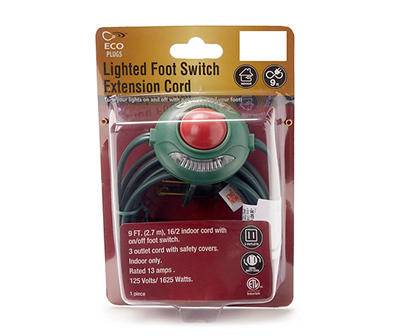 Eco Plugs Indoor Light-Up Foot Switch Extension Cord (9 Feet/green)