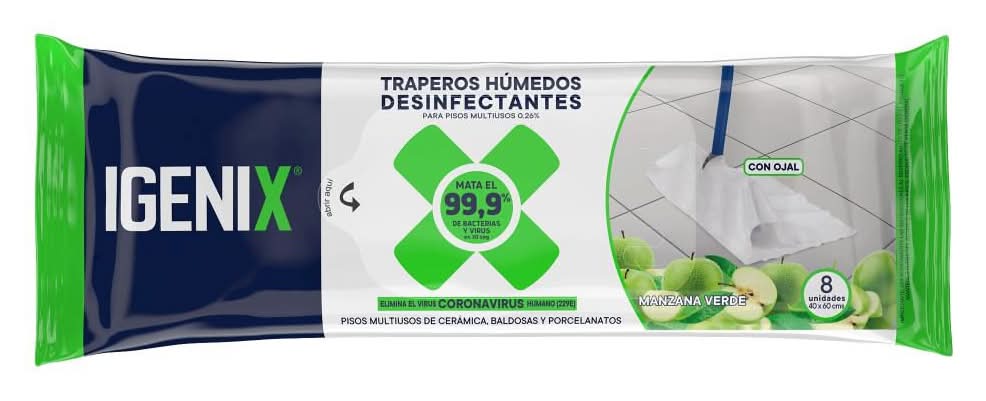 Igenix · Traperos húmedos desinfectantes - Manzana Verde - 40x60 cm (8 un)