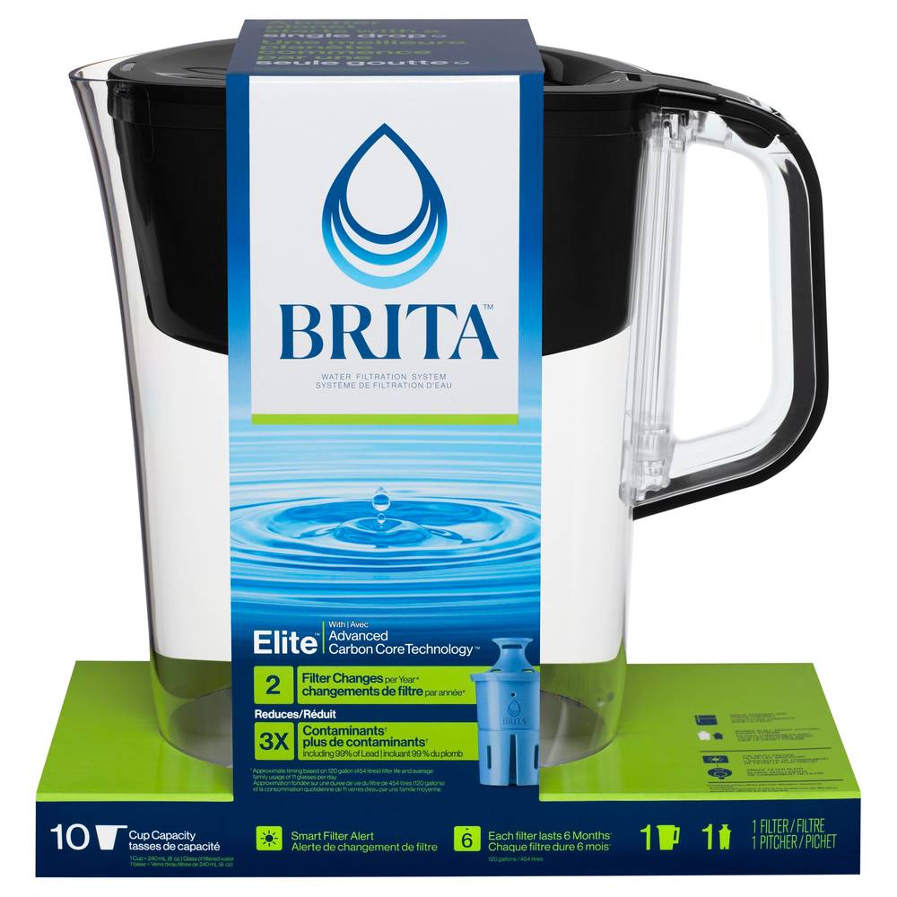 Brita 10 Cup Water Filter Pitcher With 1 Elite Filer