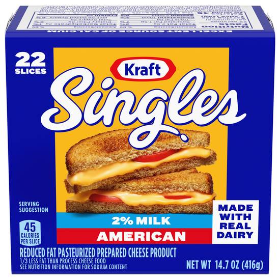 Kraft Singles 2% Milk American Cheese Slices (22 ct)