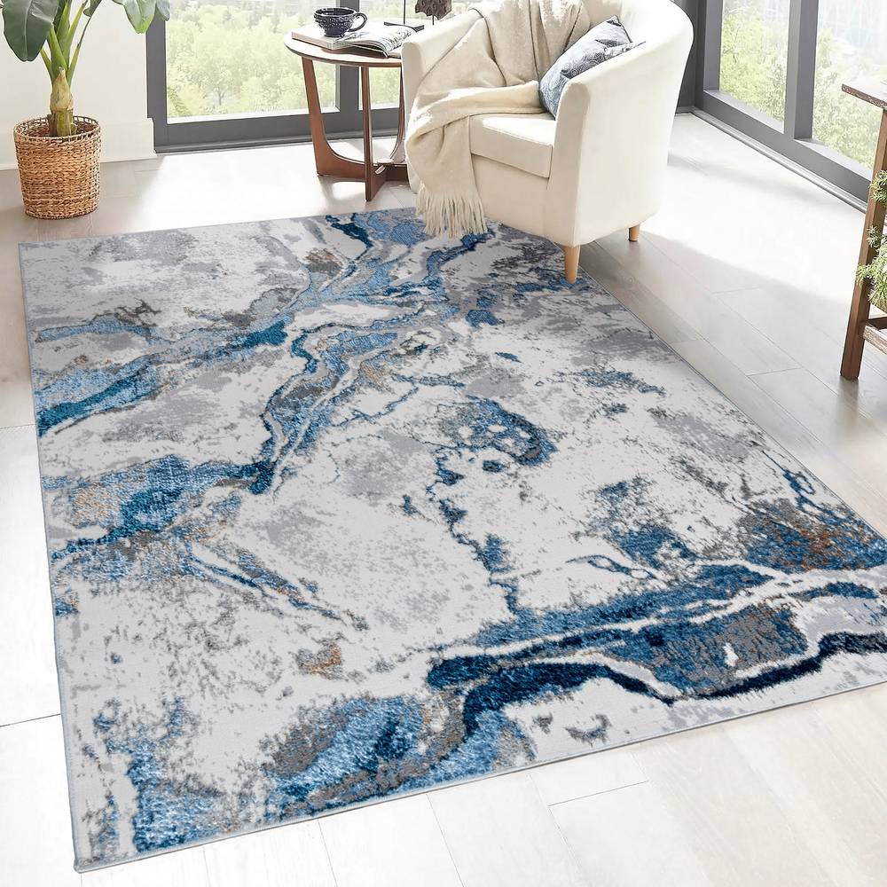 Style Selections Nightsky Marble 5 X 8 (ft) Blue Gray Indoor Geode Area Rug | 23108